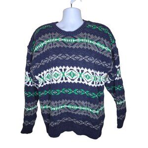 GAP Vintage 80s Crew Neck Nordic Pullover Winter Sweater Mens Size M Blue